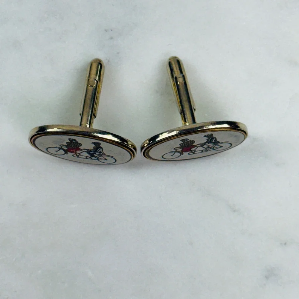 Unbranded Cufflinks Mens OS Gold Tone Tandem Bicycle Couple Novelty Vintage